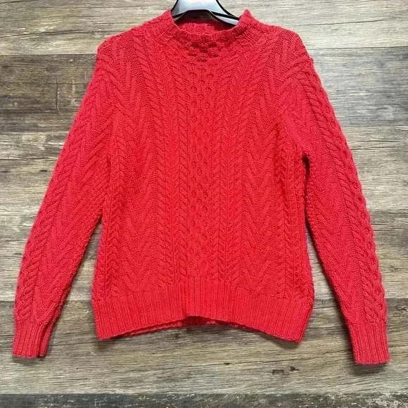 Lands' End Christmas 🤶 Red Cable Knit Cowl & Turtleneck Sweater - Picture 1 of 5